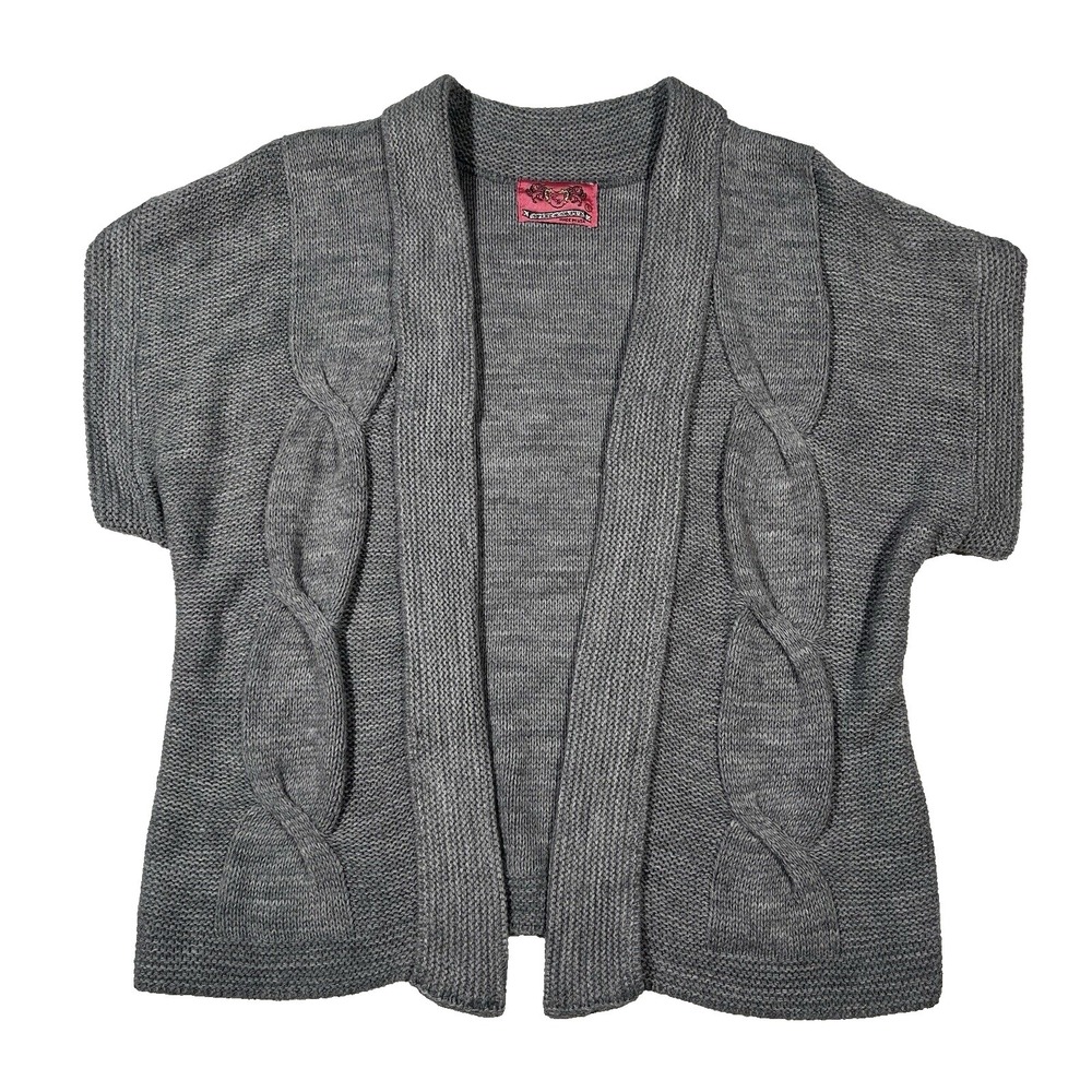 Vintage Sweet & Sinful Cardigan Sweater Gray Cable Knit Short Sleeve L USA‎ Made